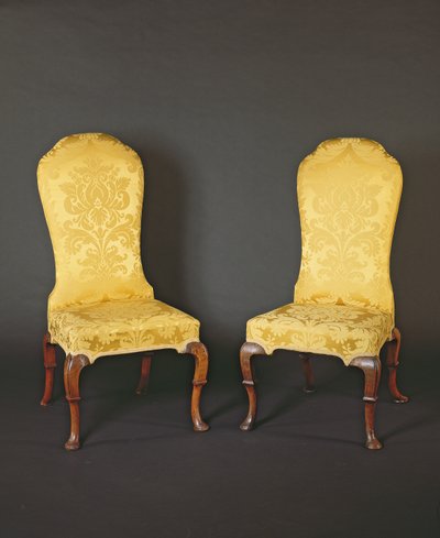 Pair of Queen Anne high-back side chairs by English School
